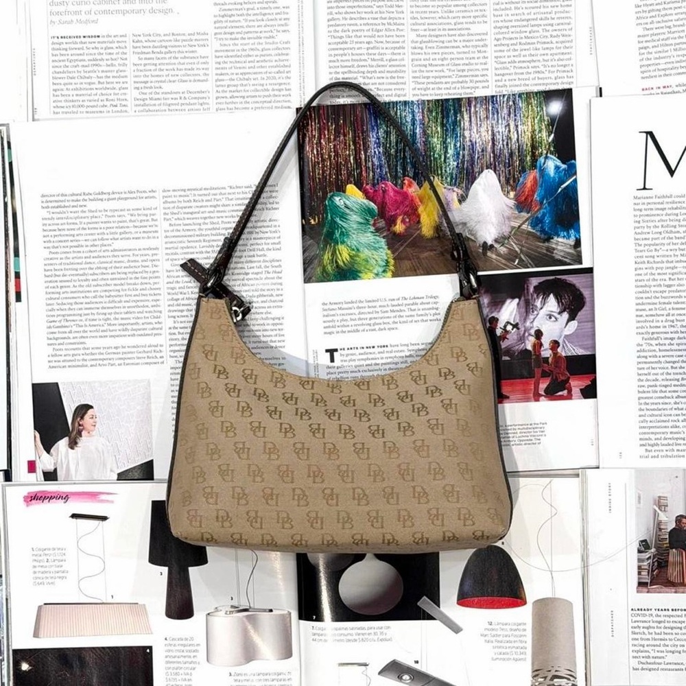 Dooney & Bourke vintage tan & brown monogram canvas & leather shoulder bag